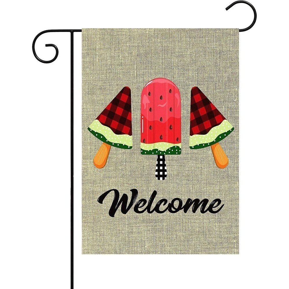 WATINC Welcome Garden Flag Watermelon Popsicle Buffalo Checkered Plaid 12.2/18.3
